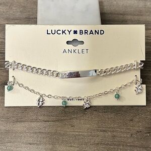 Lucky Brand Anklet Set silver tone 4 leaf clover #J33 New on Card. Two Anklets